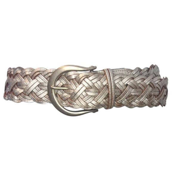 Linea Pelle Collection Wide Braided Leather Belt Sz S Silver Woven Boho Western - Picture 1 of 5